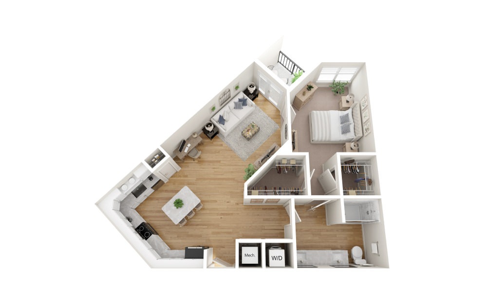 A2 - 1 bedroom floorplan layout with 1 bathroom and 948 square feet (Scheme 1
, 3D)