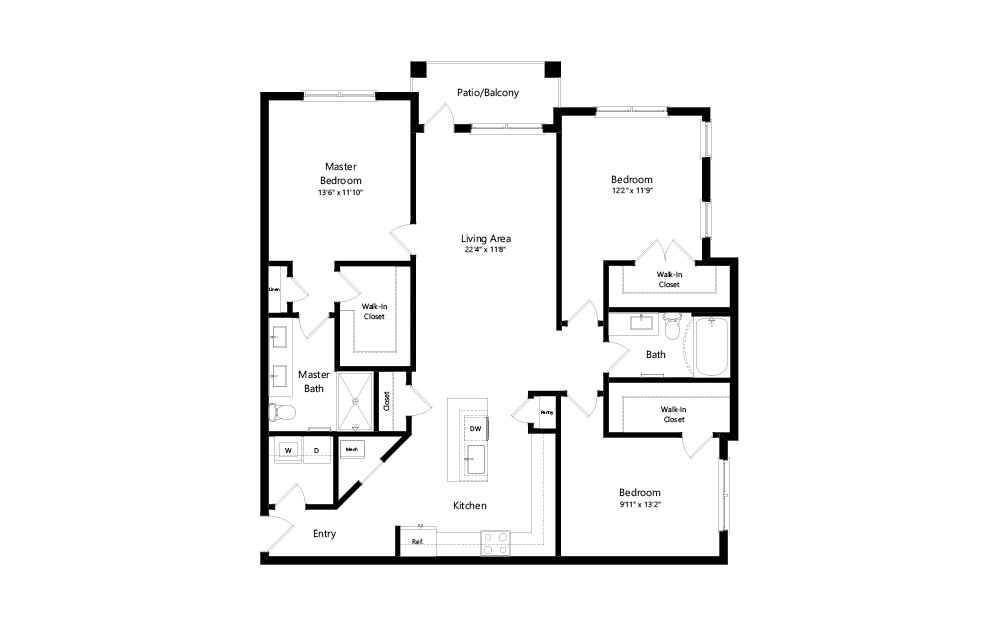 C1 - 3 bedroom floorplan layout with 2 baths and 1476 square feet. (2D)