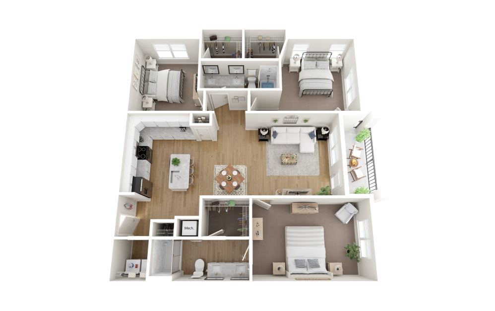 C2 - 3 bedroom floorplan layout with 2 bathrooms and 1589 square feet (Scheme 1
, 3D)