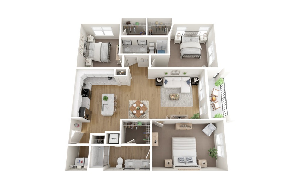 C2 - 3 bedroom floorplan layout with 2 baths and 1589 square feet. (Scheme 1 / 3D)